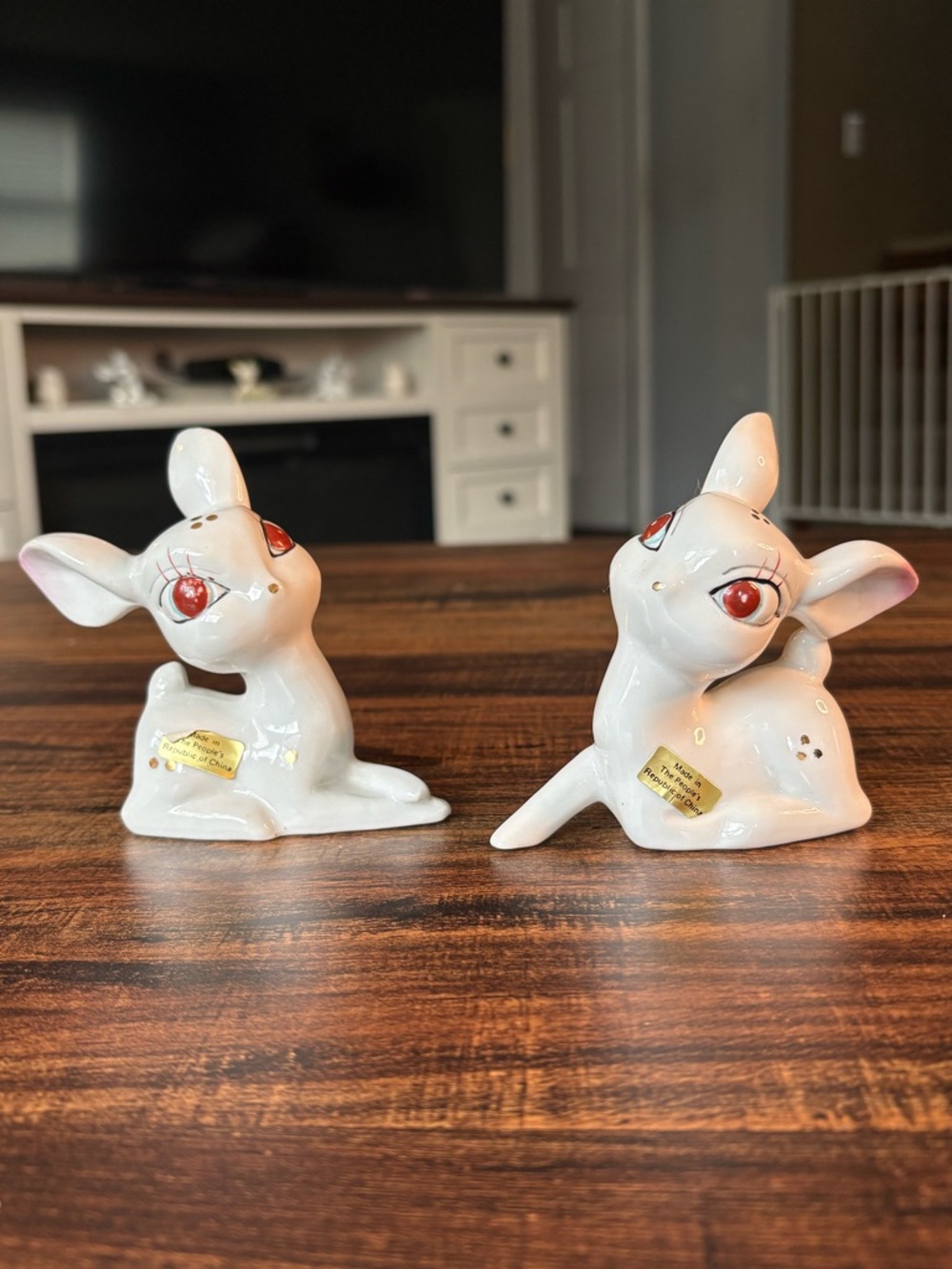 Vintage Set of 2 ceramic mid century kitschy whimsical big eyed deers